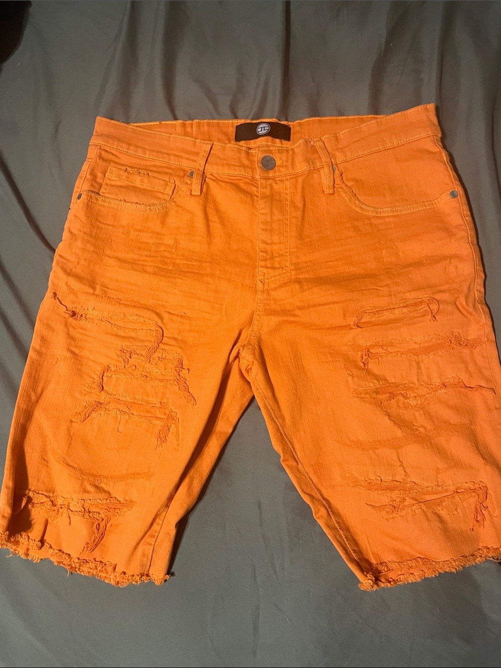 Jordan Craig Orange Distressed Denim Shorts